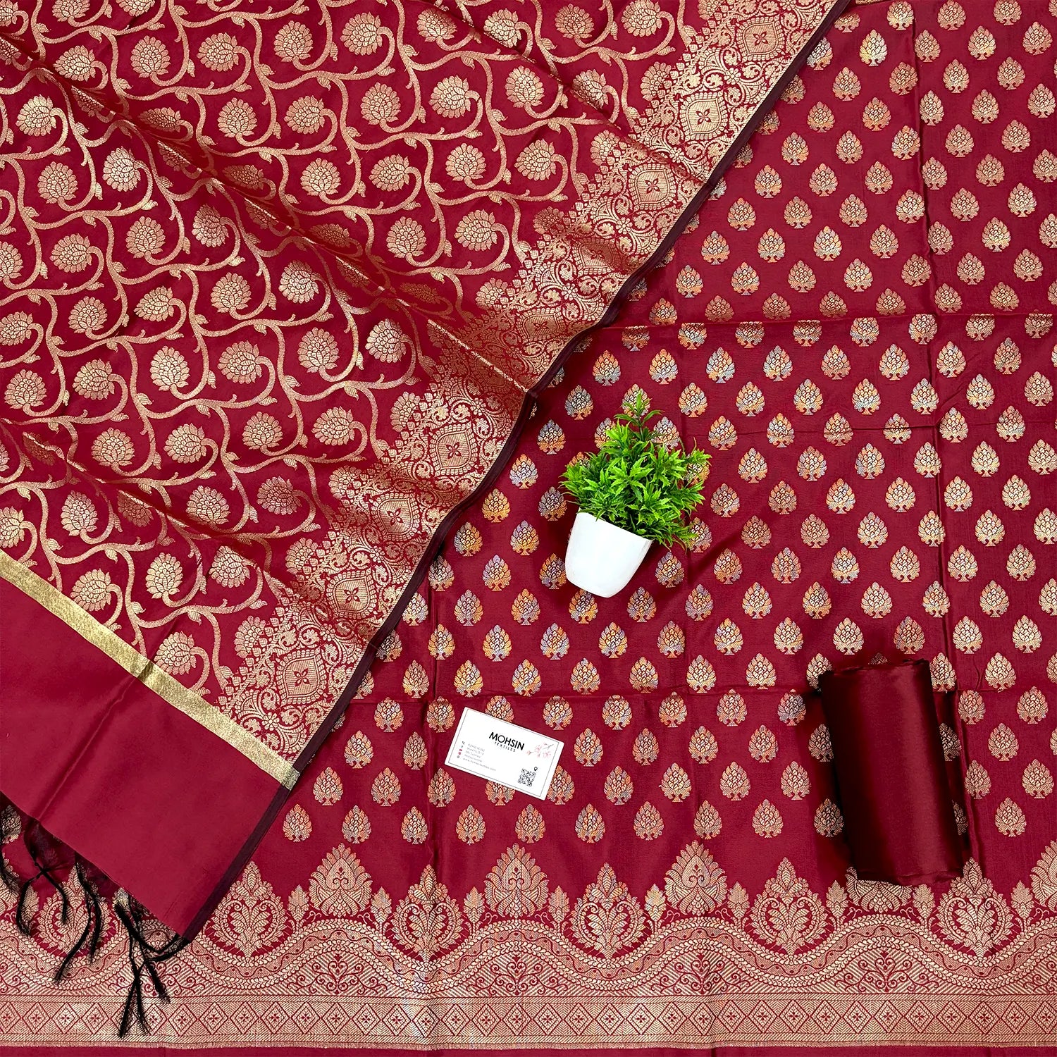 Maroon Golden Zari Satin Silk Banarasi Suit