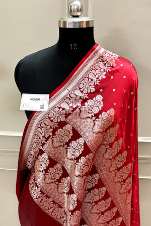 Maroon Hawahawai Buti Katan Silk Banarasi Saree