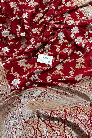 Maroon Jasmine Jaal Katan Silk Banarasi Saree