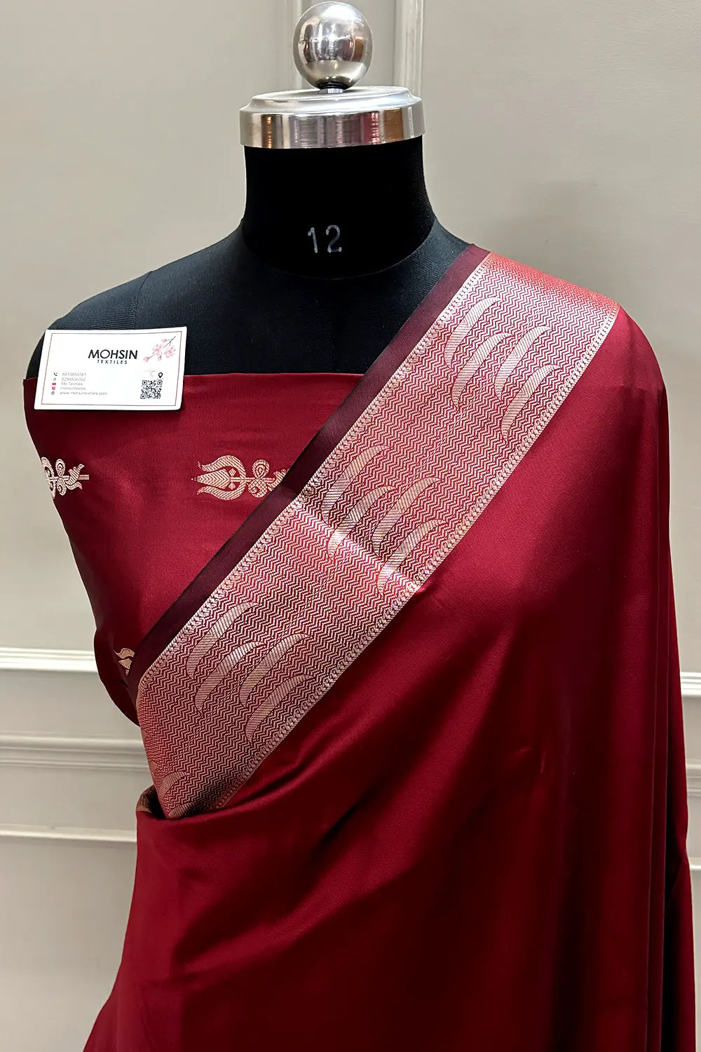 Maroon Kalyug Plain Satin Silk Banarasi Saree