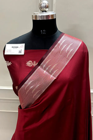 Maroon Kalyug Plain Satin Silk Banarasi Saree