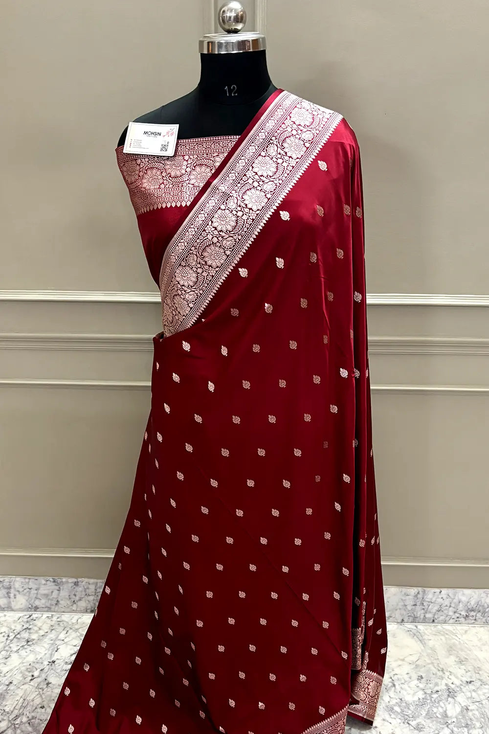 Maroon Mario Patti Katan Mashru Silk Banarasi Saree