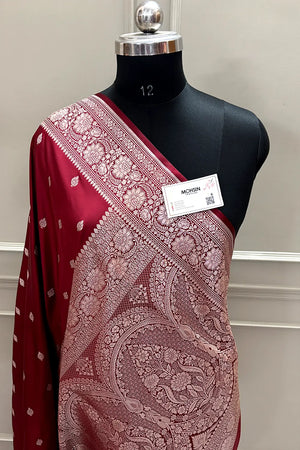 Maroon Mario Patti Katan Mashru Silk Banarasi Saree