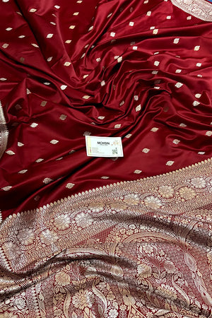 Maroon Mario Patti Katan Mashru Silk Banarasi Saree