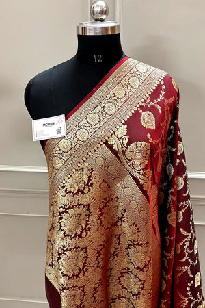 Maroon Pandaar Jaal Katan Silk Banarasi Saree