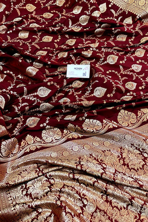 Maroon Pandaar Jaal Katan Silk Banarasi Saree