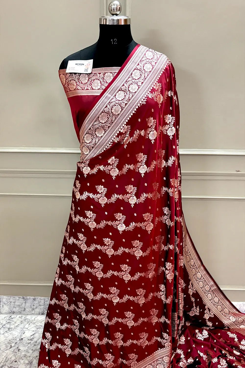 Maroon Papakipari Katan Silk Banarasi Saree