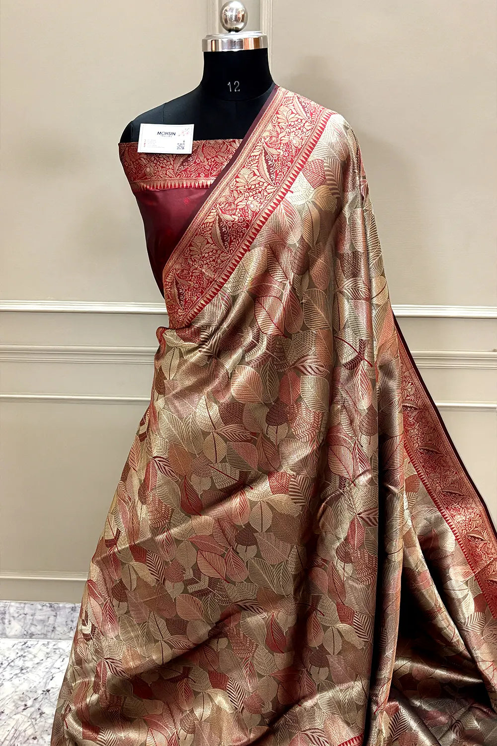 Maroon Pashmina Tissue Silk Banarasi Saree