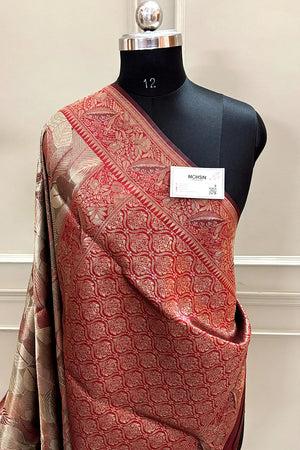 Maroon Pashmina Tissue Silk Banarasi Saree