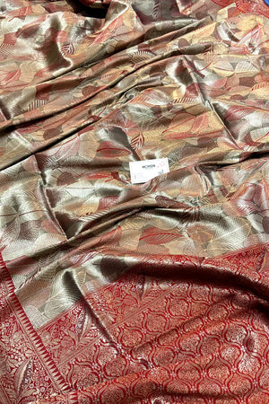 Maroon Pashmina Tissue Silk Banarasi Saree