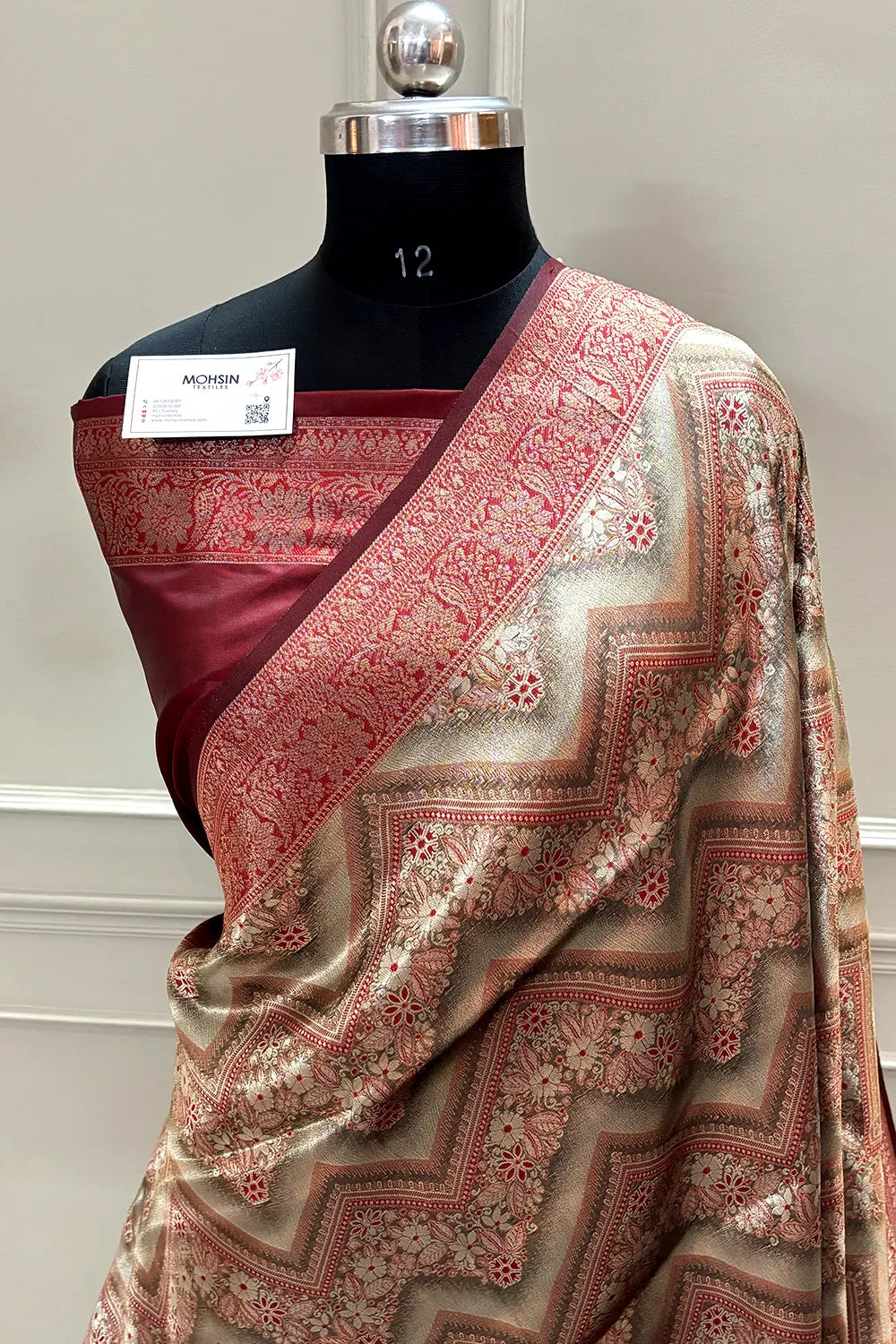 Maroon Pashmina Tissue Silk Banarasi Saree