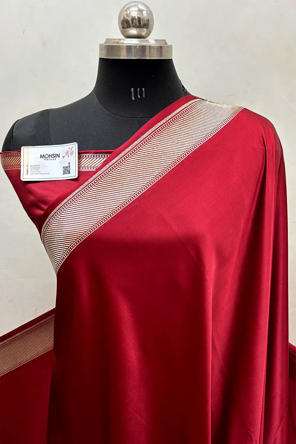 Maroon Plain Ghat Katan Satin Silk Banarasi Saree
