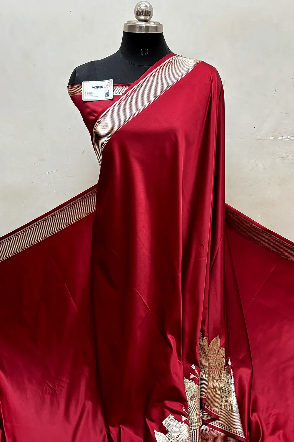 Maroon Plain Ghat Katan Satin Silk Banarasi Saree