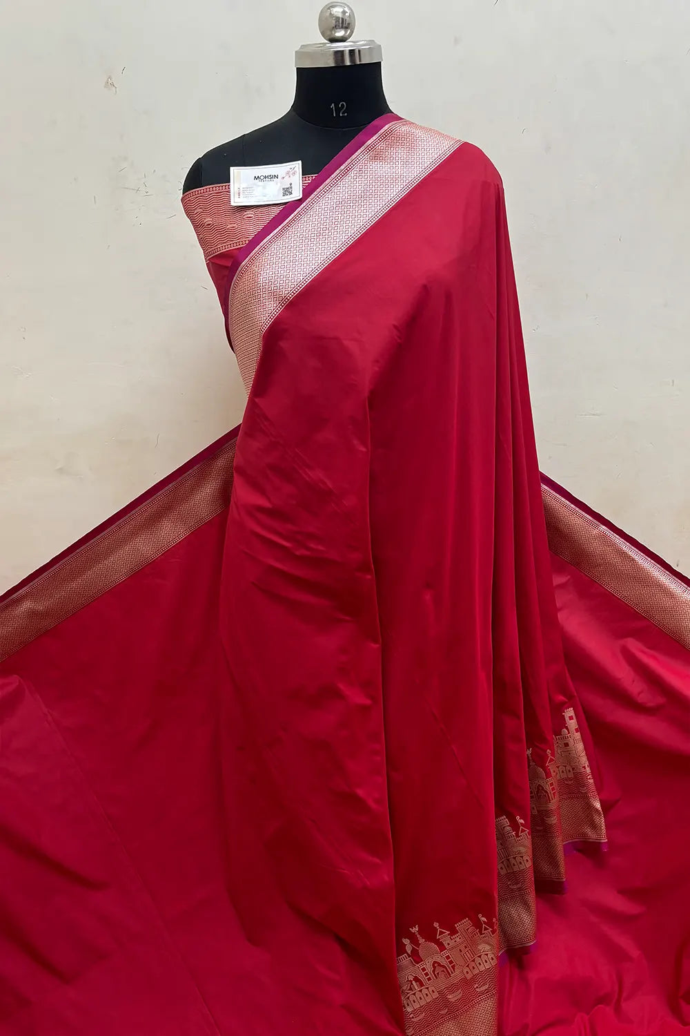 Maroon Plain Ghat Katan Silk Banarasi Saree