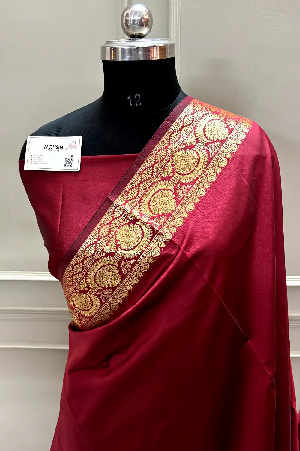 Maroon Plain Semi Katan Silk Banarasi Saree