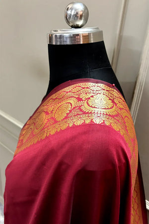 Maroon Plain Semi Katan Silk Banarasi Saree