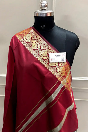 Maroon Plain Semi Katan Silk Banarasi Saree