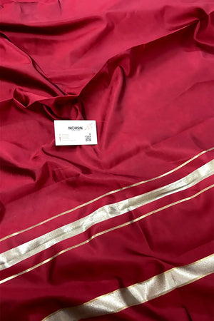 Maroon Plain Semi Katan Silk Banarasi Saree