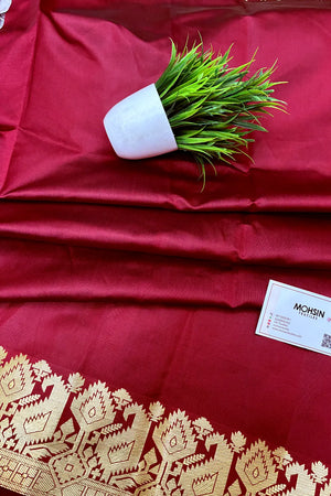 Maroon Plain Semi Katan Silk Banarasi Saree