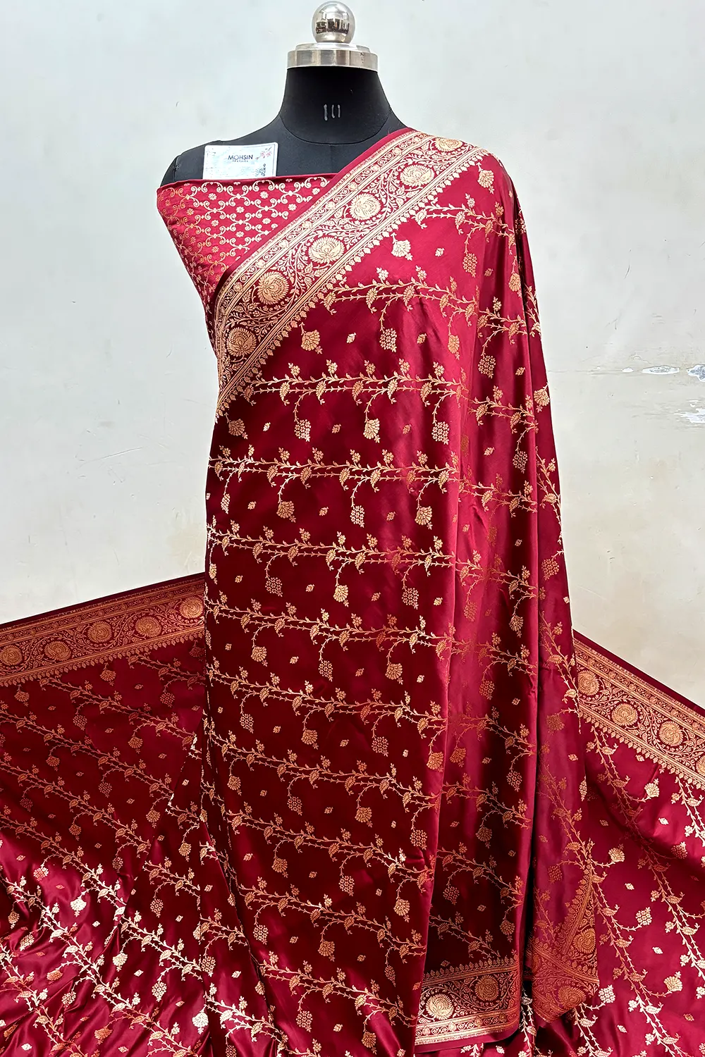 Maroon Railway Katan Satin Silk Banarasi Saree