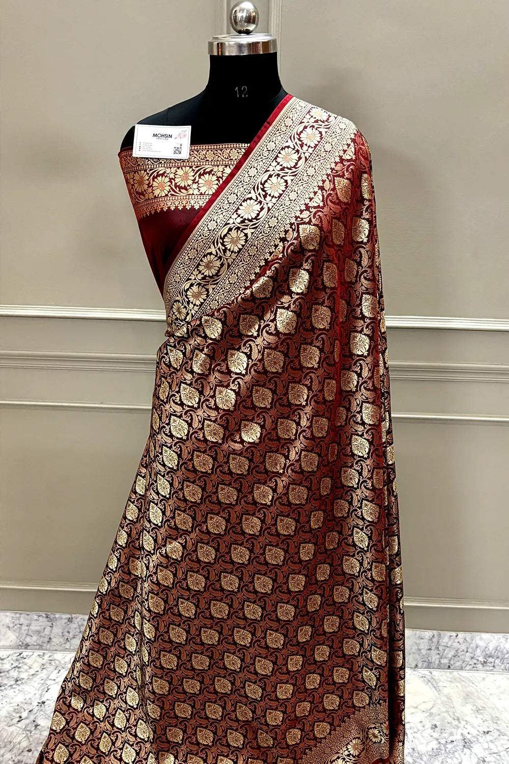 Maroon Rajvada Buti Katan Silk Banarasi Saree