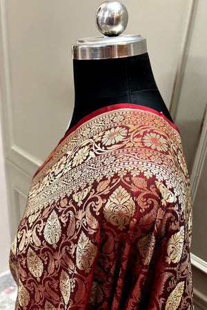 Maroon Rajvada Buti Katan Silk Banarasi Saree