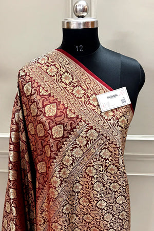 Maroon Rajvada Buti Katan Silk Banarasi Saree