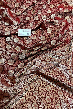 Maroon Rajvada Buti Katan Silk Banarasi Saree