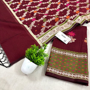 Maroon Resham Banarasi Silk Suit