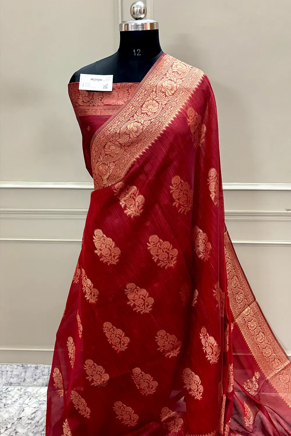 Maroon Resham Zari Cotton Silk Banarasi Saree