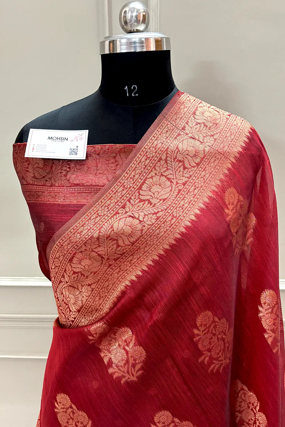 Maroon Resham Zari Cotton Silk Banarasi Saree