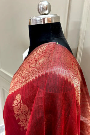 Maroon Resham Zari Cotton Silk Banarasi Saree