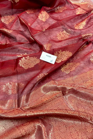 Maroon Resham Zari Cotton Silk Banarasi Saree