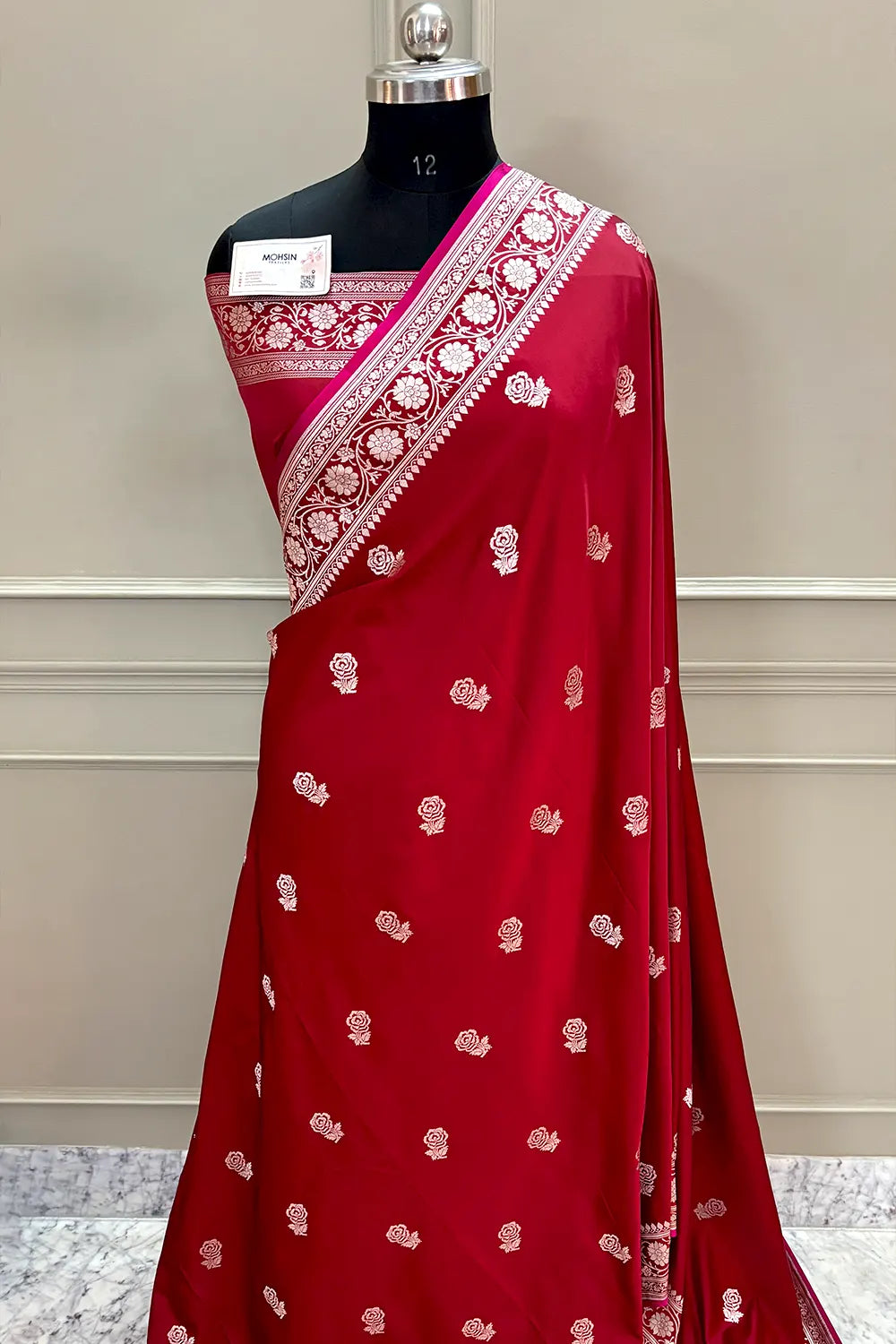 Maroon Rose Buti Katan Silk Banarasi Saree