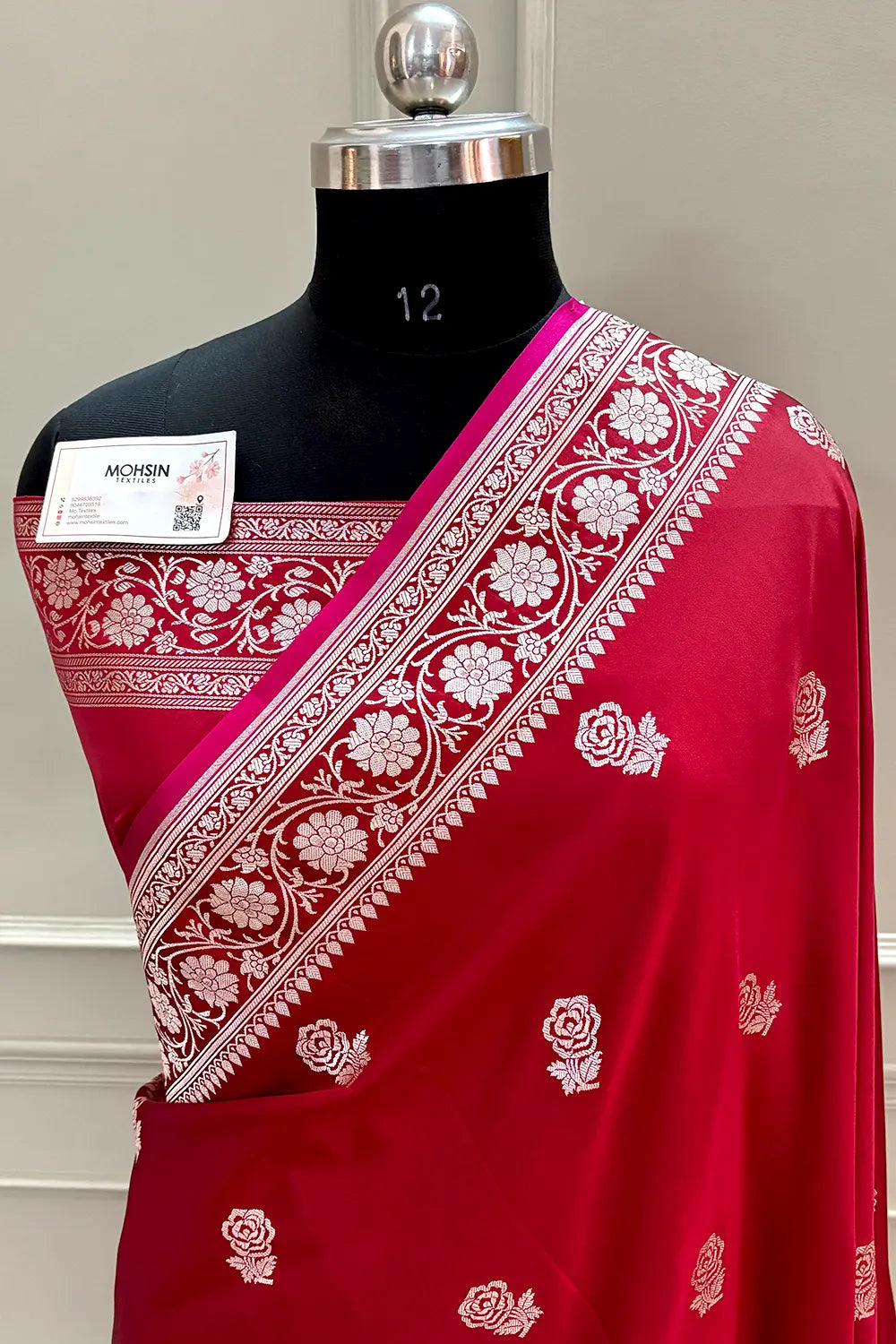 Maroon Rose Buti Katan Silk Banarasi Saree