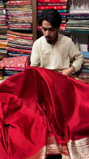 Maroon Royal Plain Swarovski Katan Silk Banarasi Saree