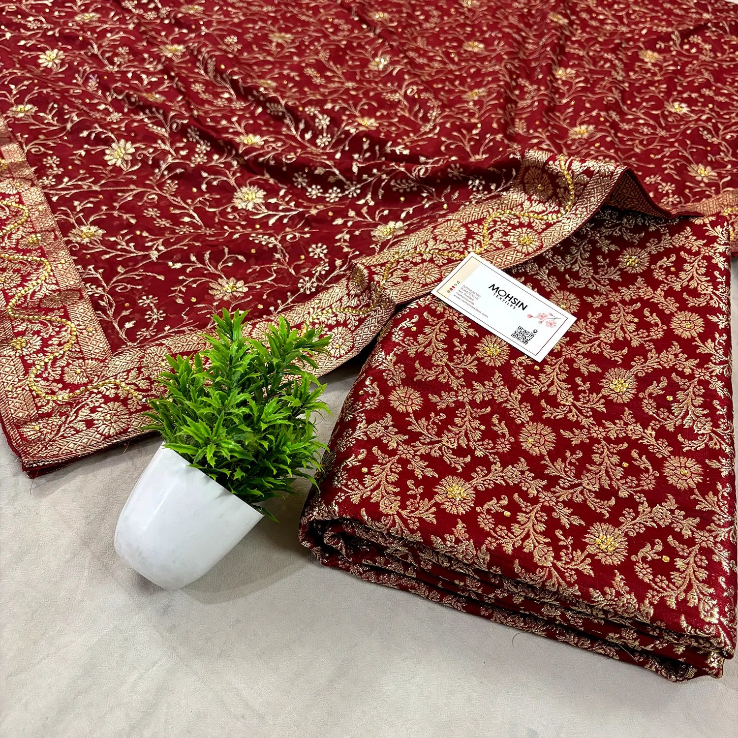 Maroon Stone Work Kimkhab Silk Banarasi Gharara
