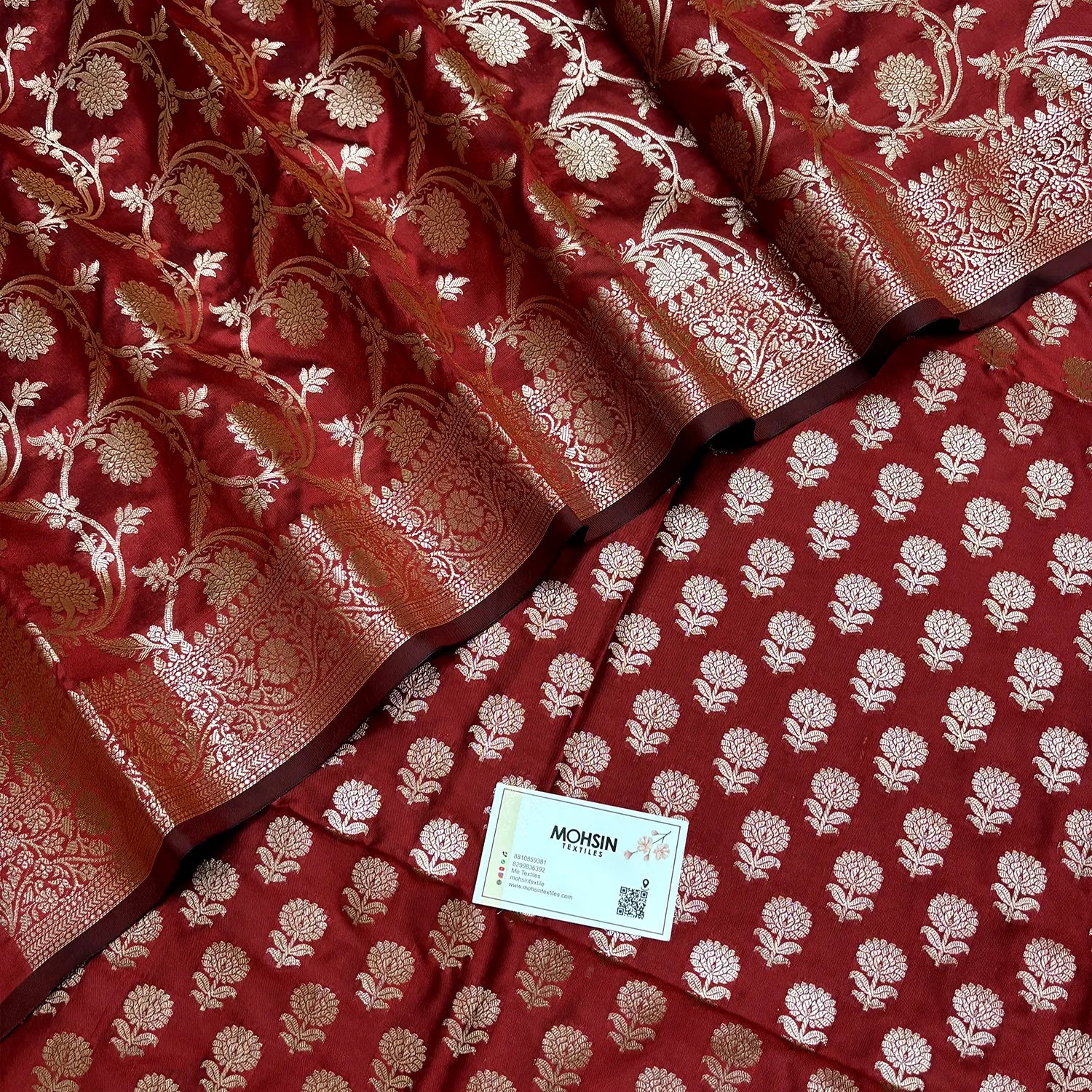 Maroon Sunflower Satin Silk Banarasi Suit