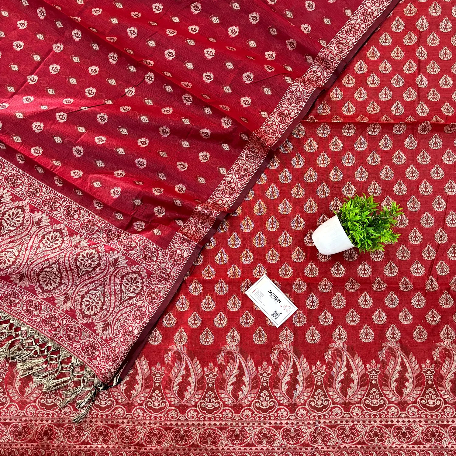 Maroon Surahi Buti Cotton Silk Banarasi Suit