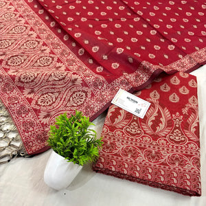 Maroon Surahi Buti Cotton Silk Banarasi Suit