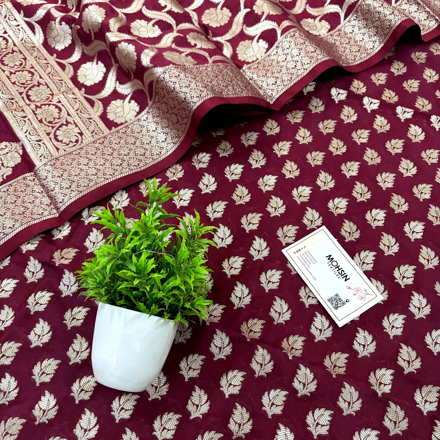 Maroon Tedhi Patti Katan Silk Banarasi Suit