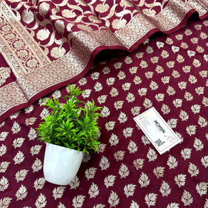 Maroon Tedhi Patti Katan Silk Banarasi Suit