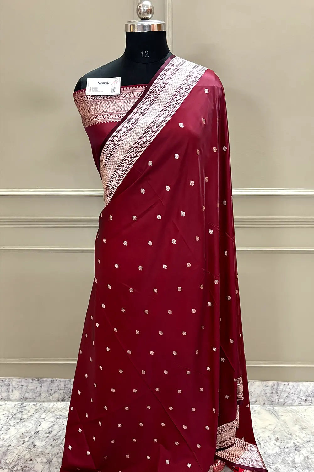 Maroon Wazir Buti Katan Silk Banarasi Saree