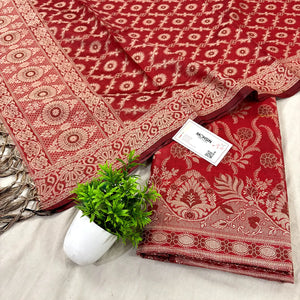Maroon Yoga Jaal Cotton Silk Banarasi Suit