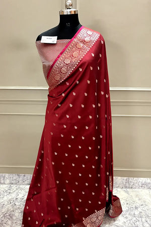 Maroon Zari Banarasi Silk Saree