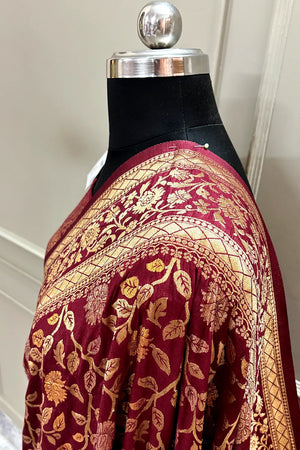Maroon Zari Banarasi Silk Saree