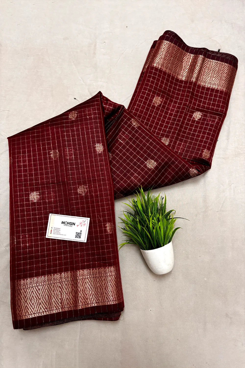 Maroon Zari Chanderi Silk Banarasi Saree