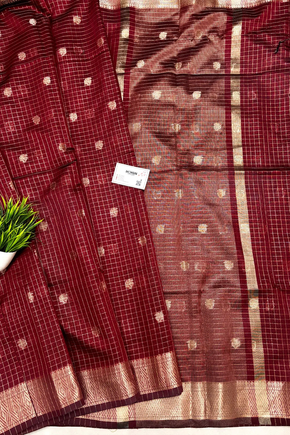 Maroon Zari Chanderi Silk Banarasi Saree