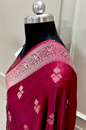 Maroon Zari Georgette Silk Banarasi Saree