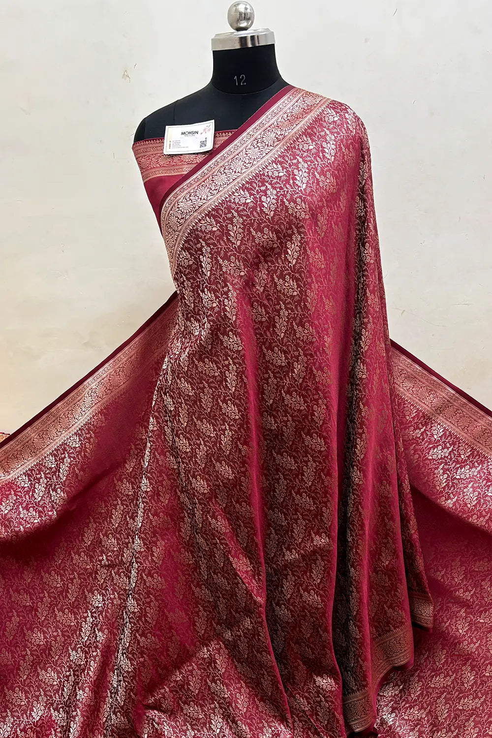 Maroon Zari Katan Jamdani Silk Banarasi Saree